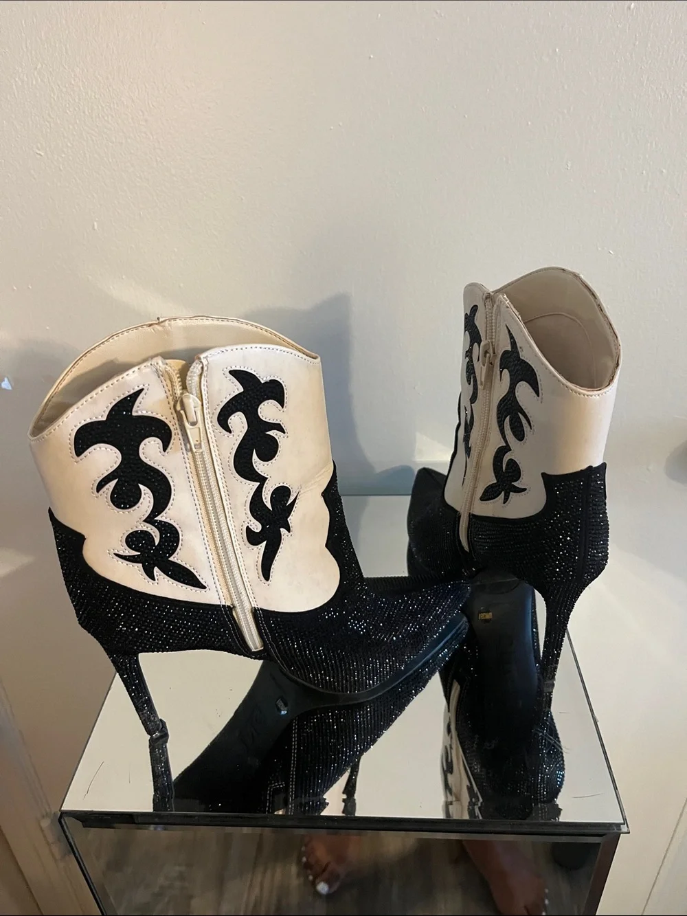 INC International Concepts Black and White Embellished Western Ankle Booties
